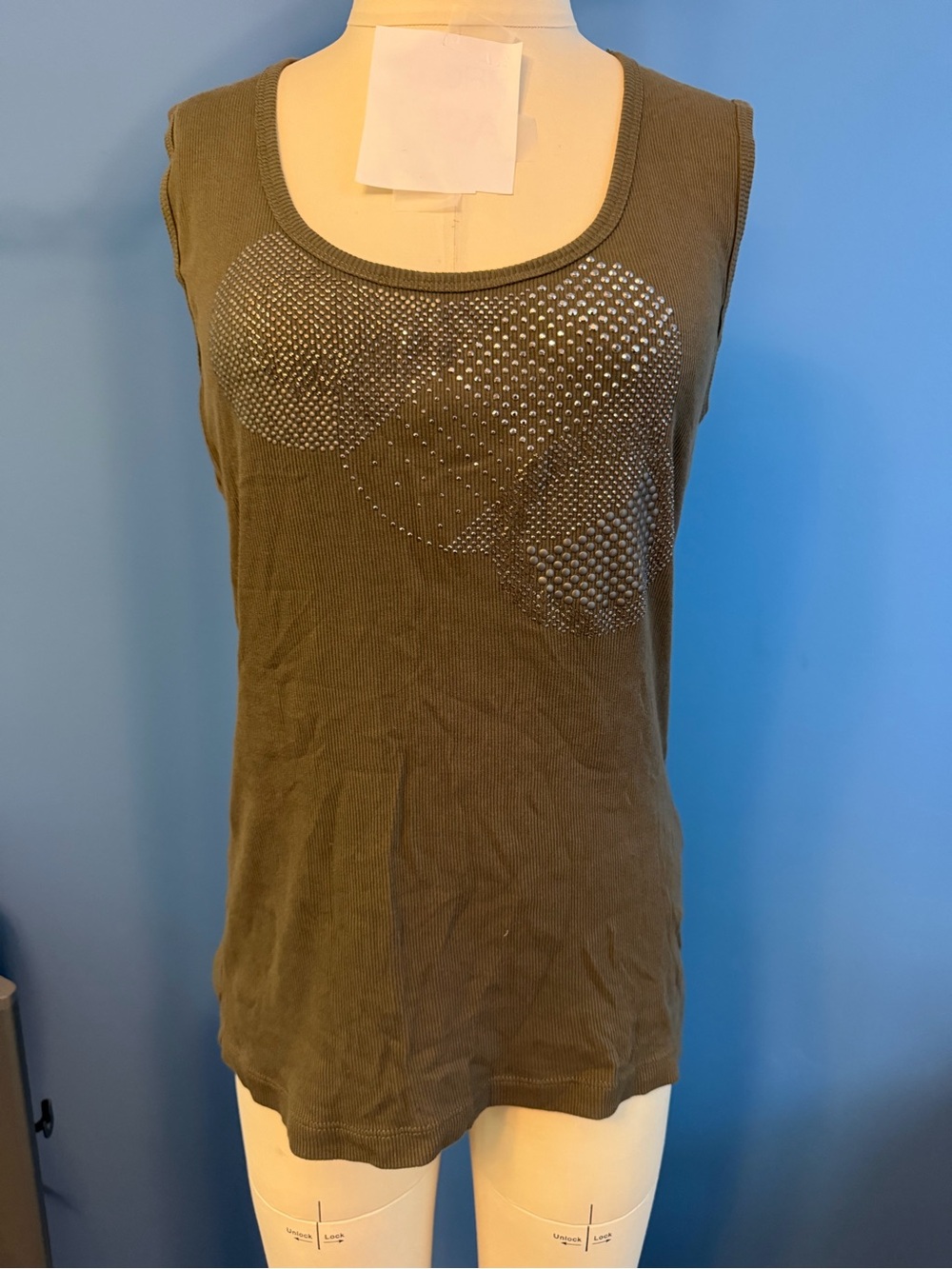 Gerard Darel Olive Green Tank Top with Silver Stud Details
